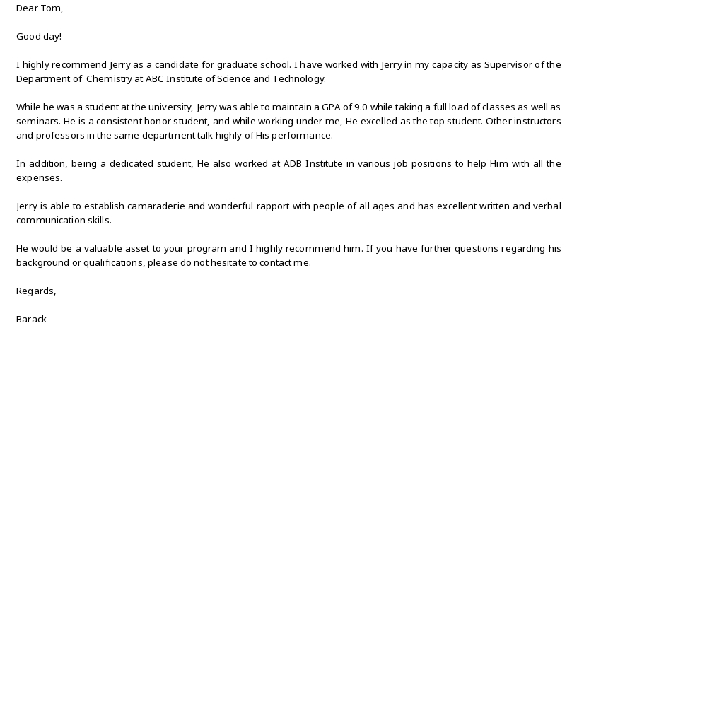 Letter of Recommendation for Graduate School Template - Google Docs, Word, Outlook, Apple Pages