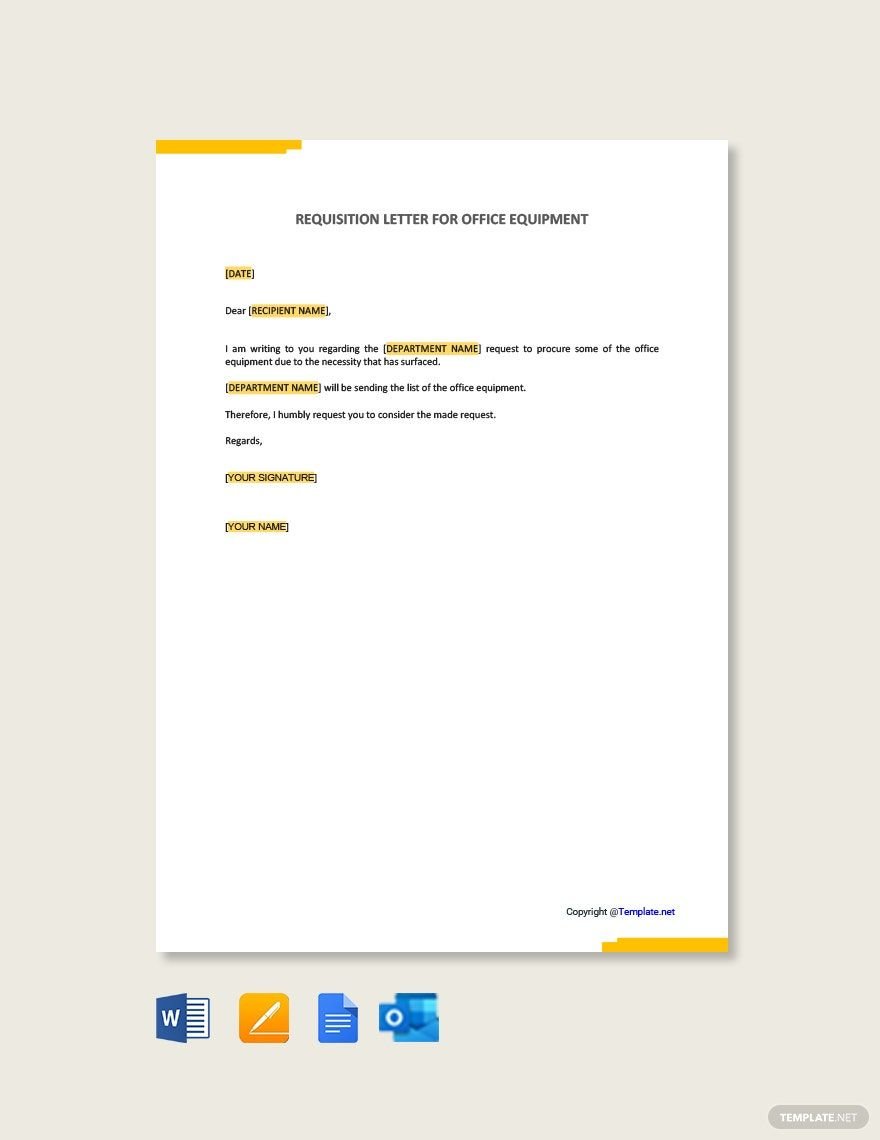 Free Requisition Letter for Office Equipment Template