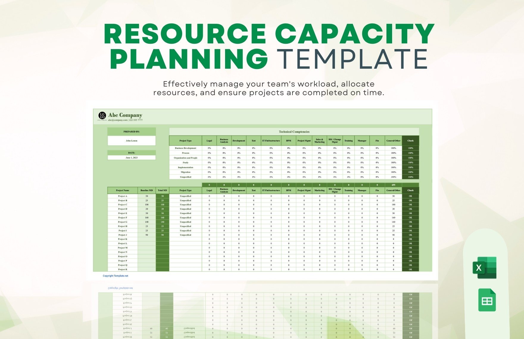 Free Resource Capacity Planning Template in Excel, Google Sheets