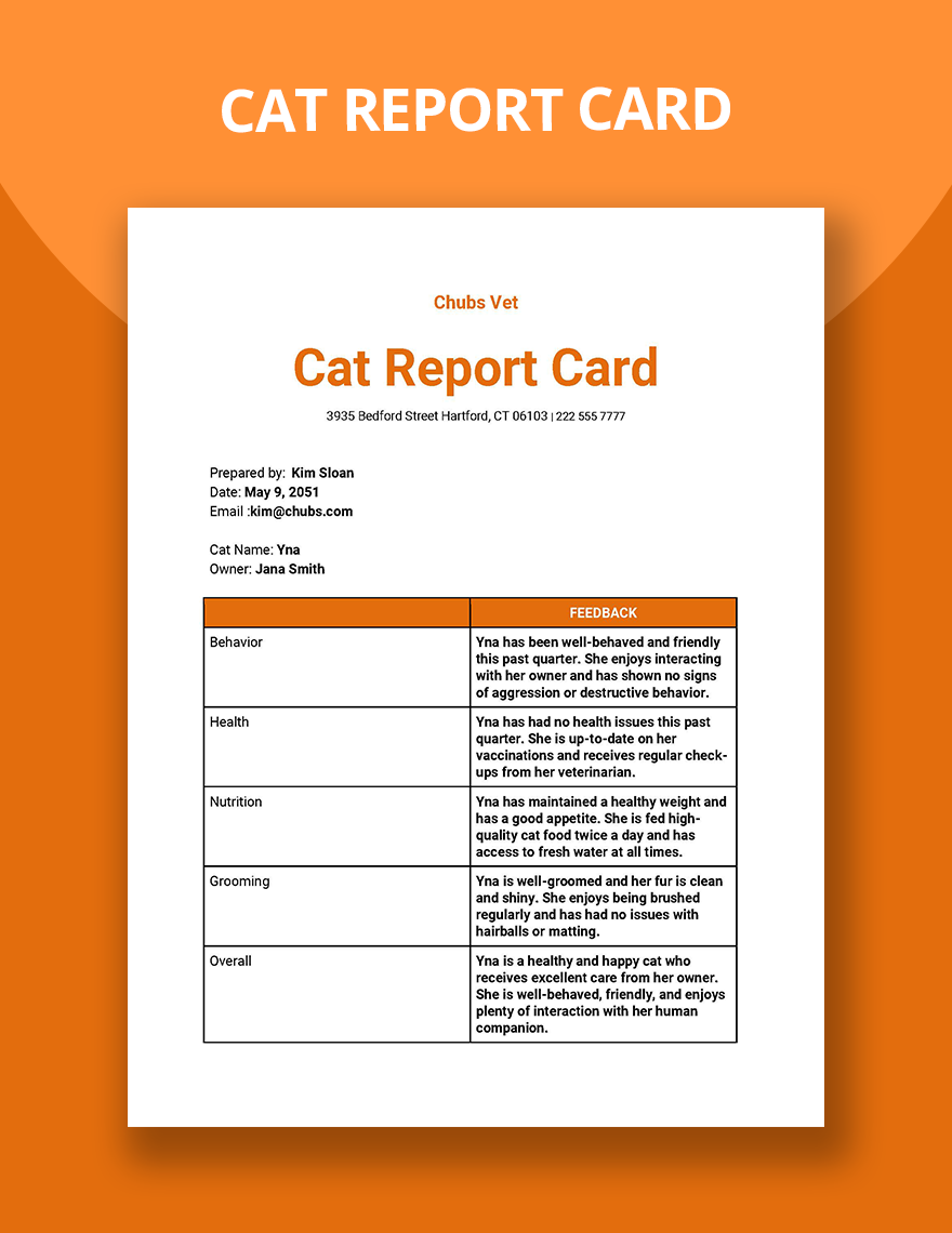 Cat Report Card Template