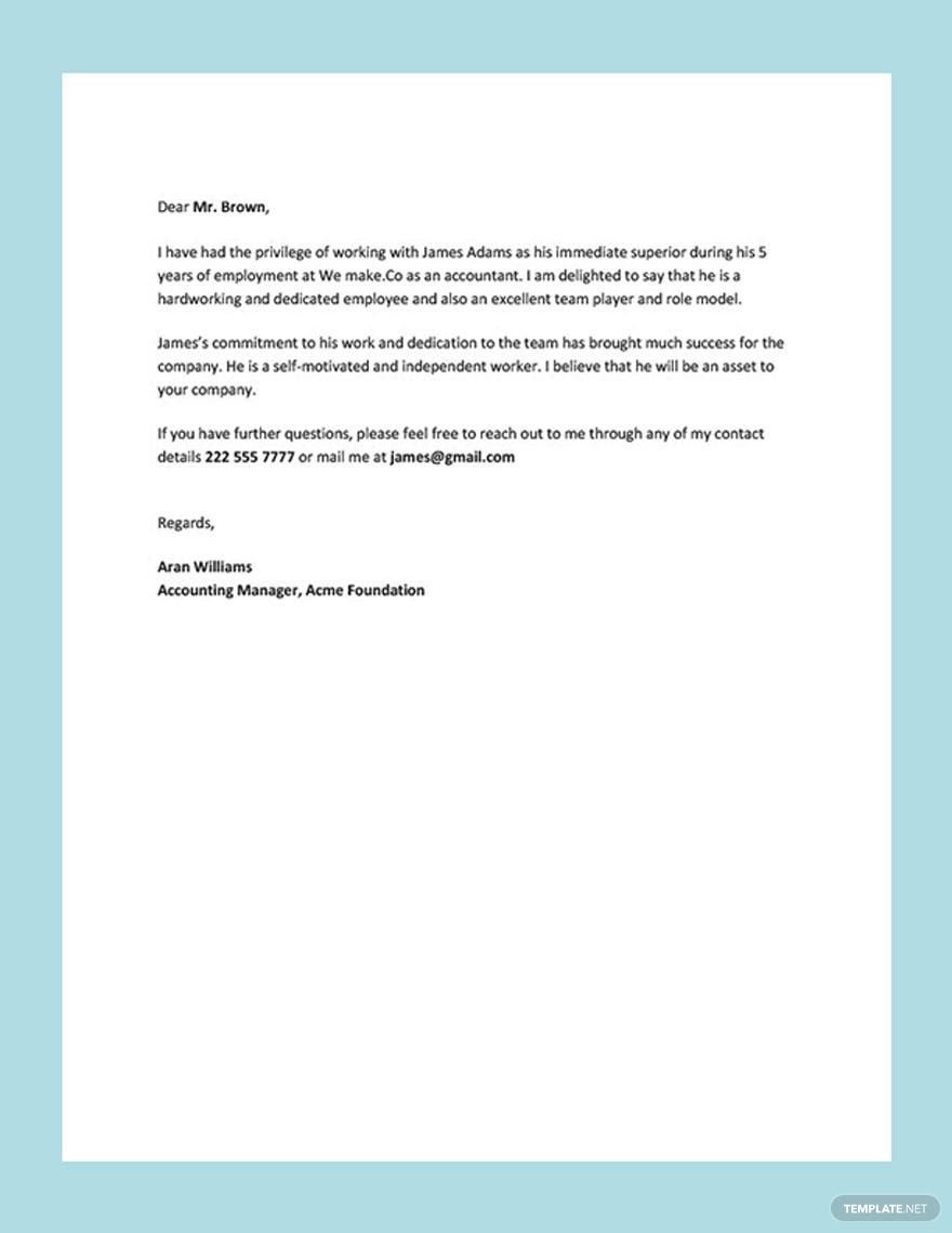 Accountant Reference Letter Template