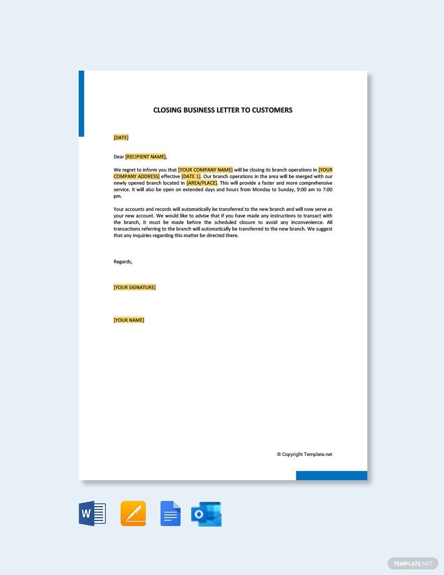 Closing Business Letters to Customers in Word, Google Docs, PDF, Apple Pages