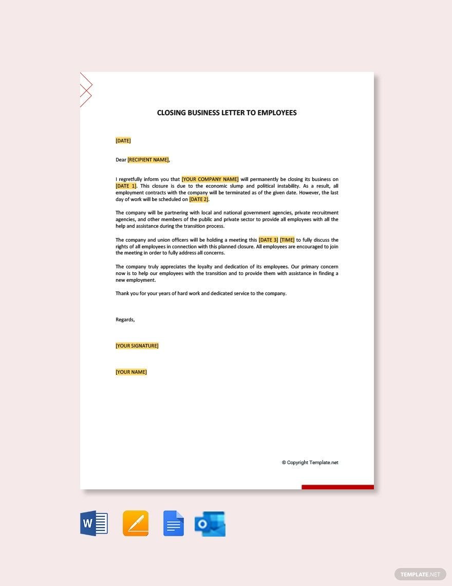 Free Closing Business Letters to Employees Template