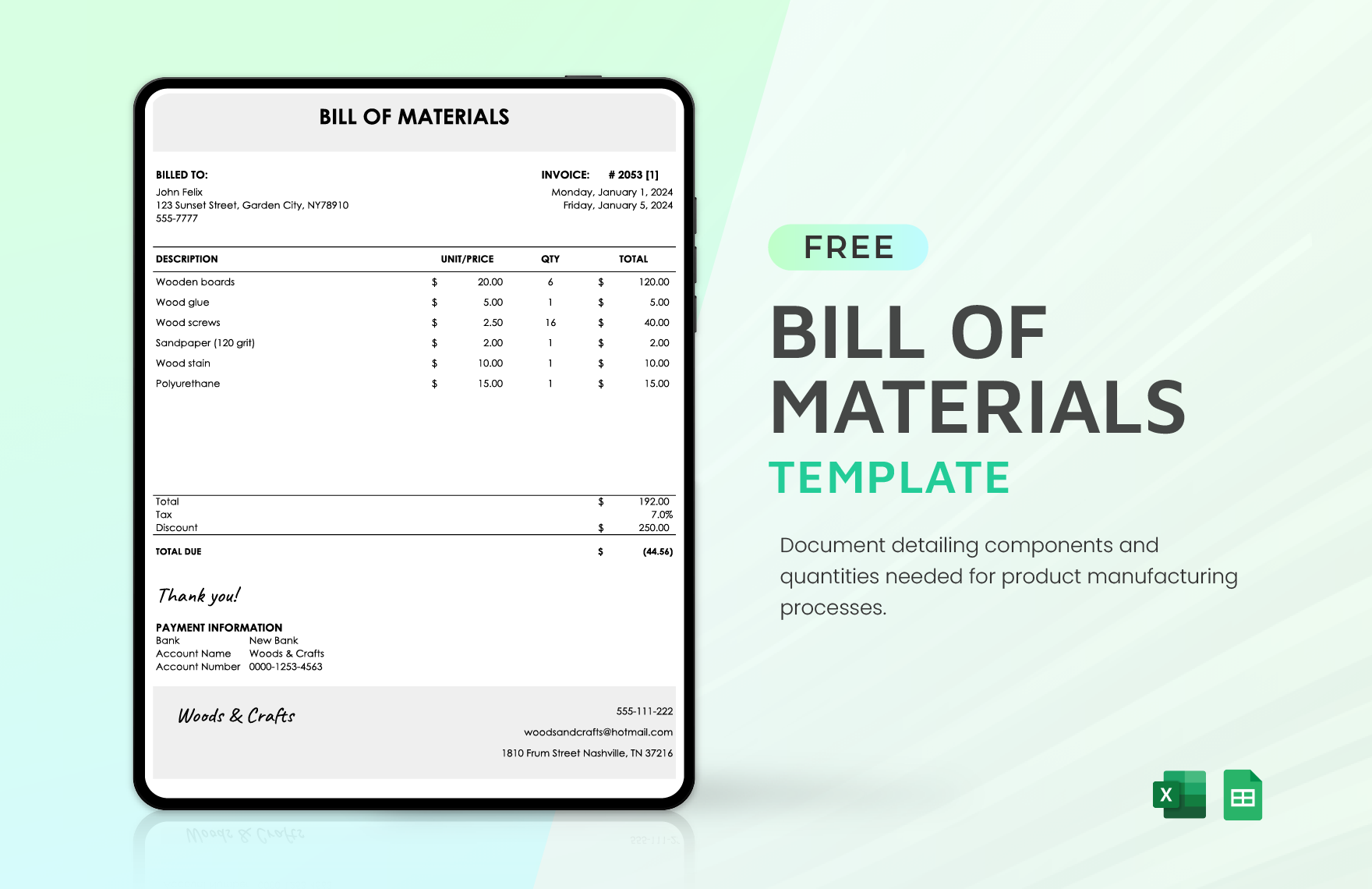 Bill Of Materials Template