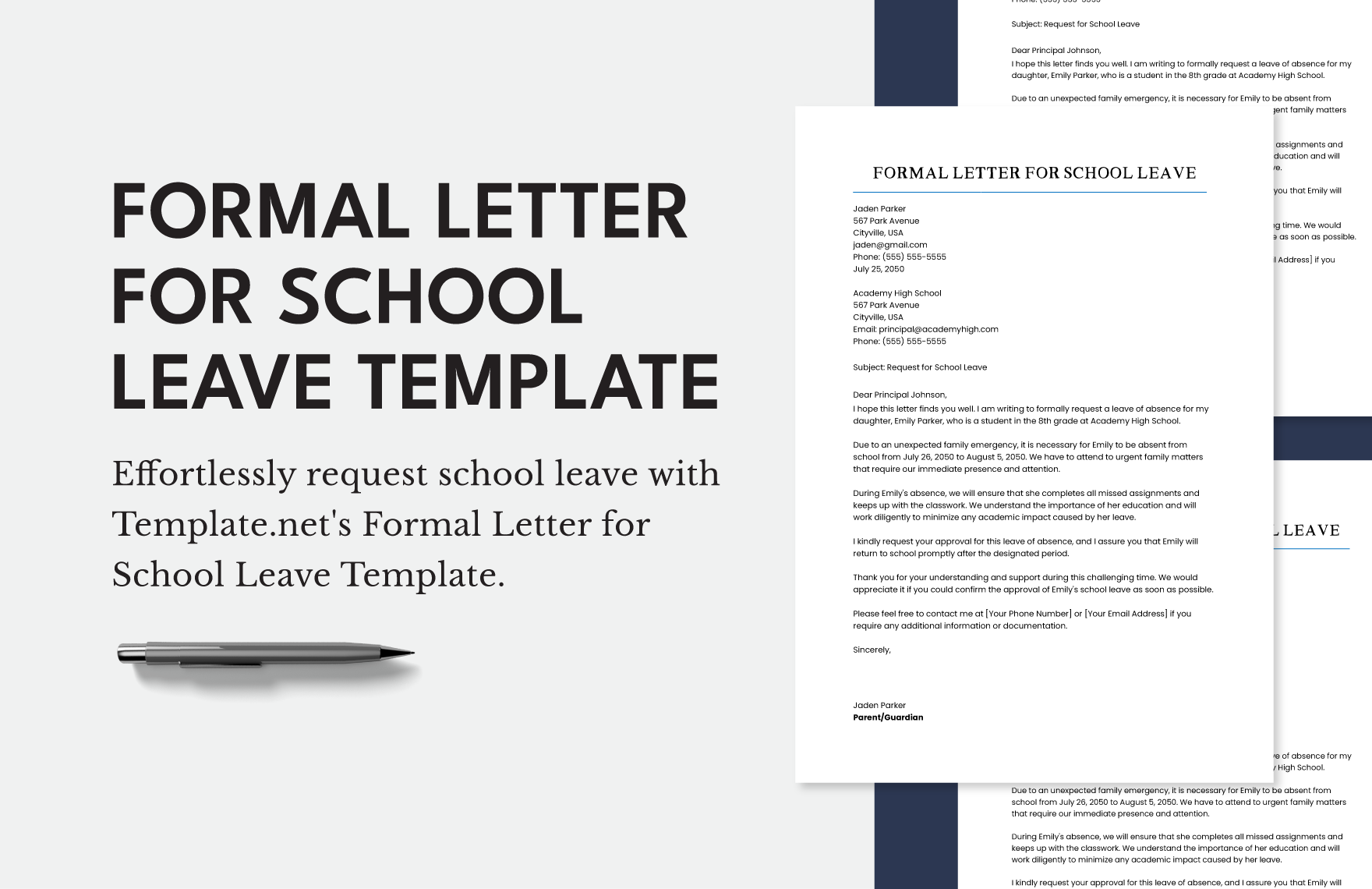 Formal Letter for School Leave Template