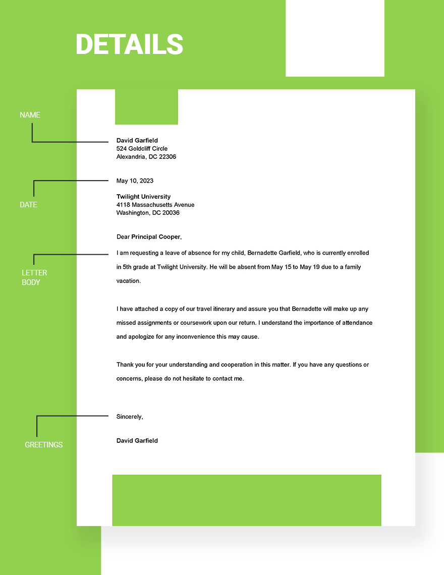 Formal Letter for School Leave Template - Google Docs, Word | Template.net