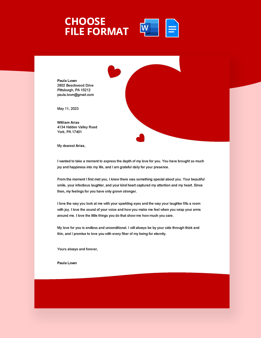 Love Letter for Her Template - Google Docs, Word | Template.net