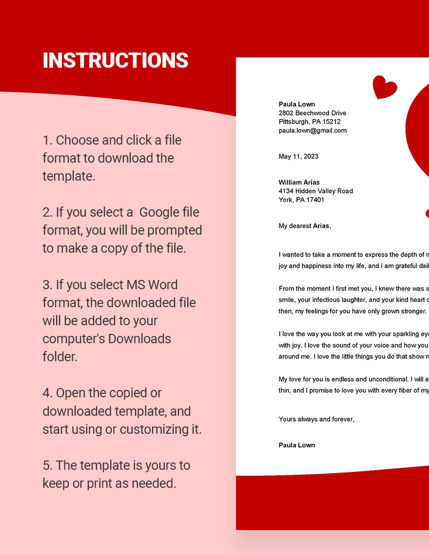 Love Letter for Her Template - Google Docs, Word | Template.net