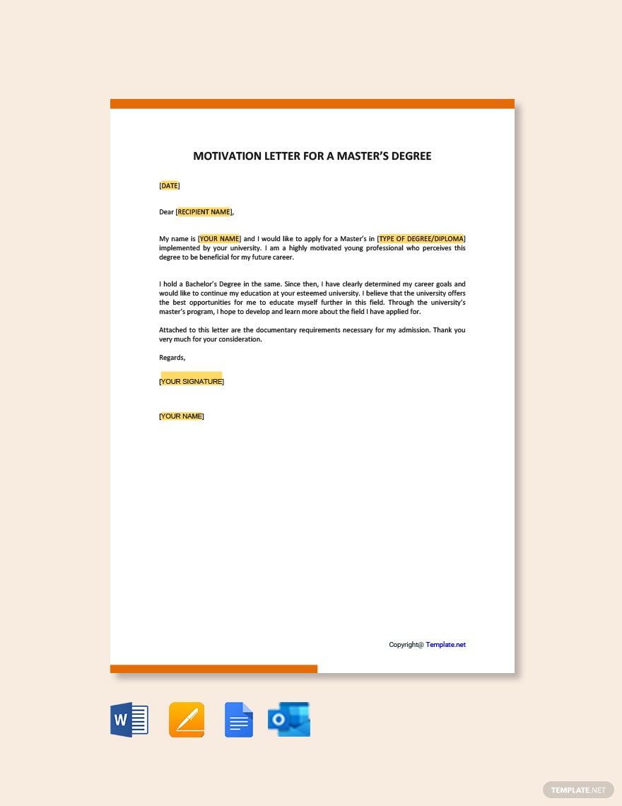 Free Motivation Letter for a Master's Degree in Word, Google Docs, PDF, Apple Pages