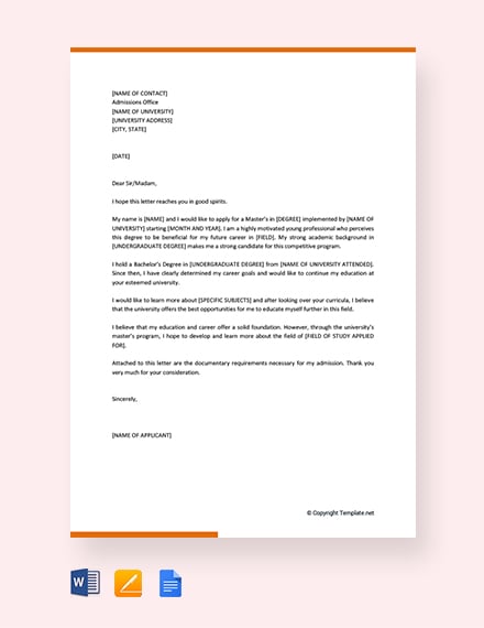 Motivation Letter for a Master's Degree Template - Word ...