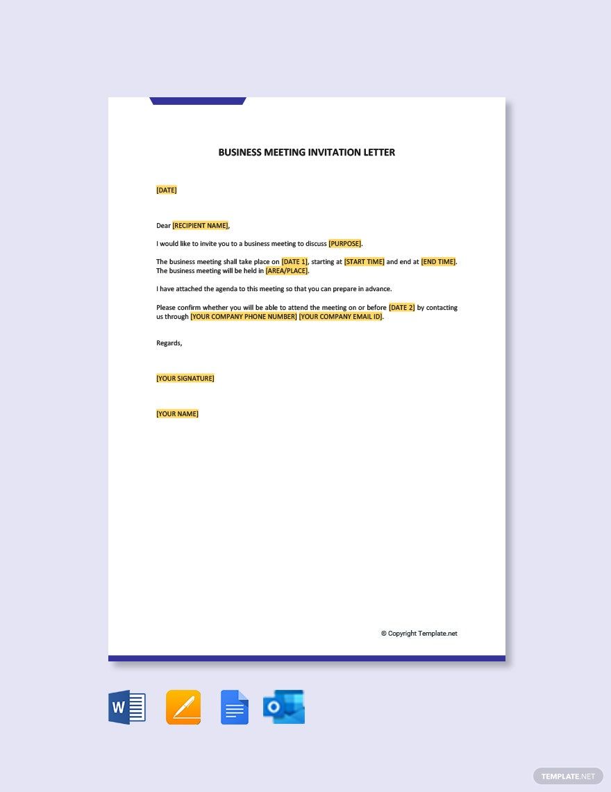 Business Meeting Invitation Letter in Word, Google Docs, Apple Pages