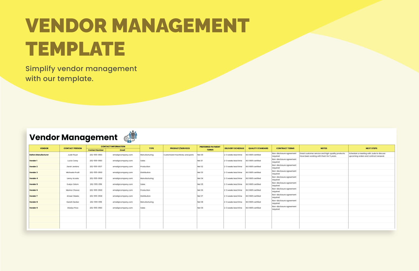 Vendor Management Template in Excel, Google Sheets - Download | Template.net