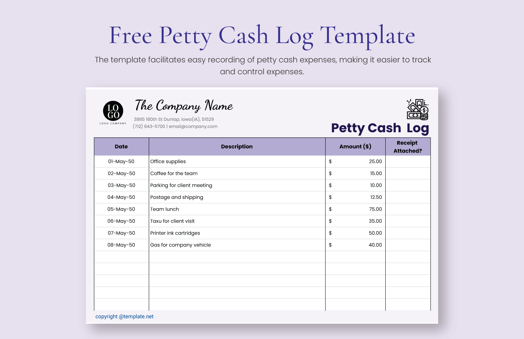 Free Petty Cash Log Template