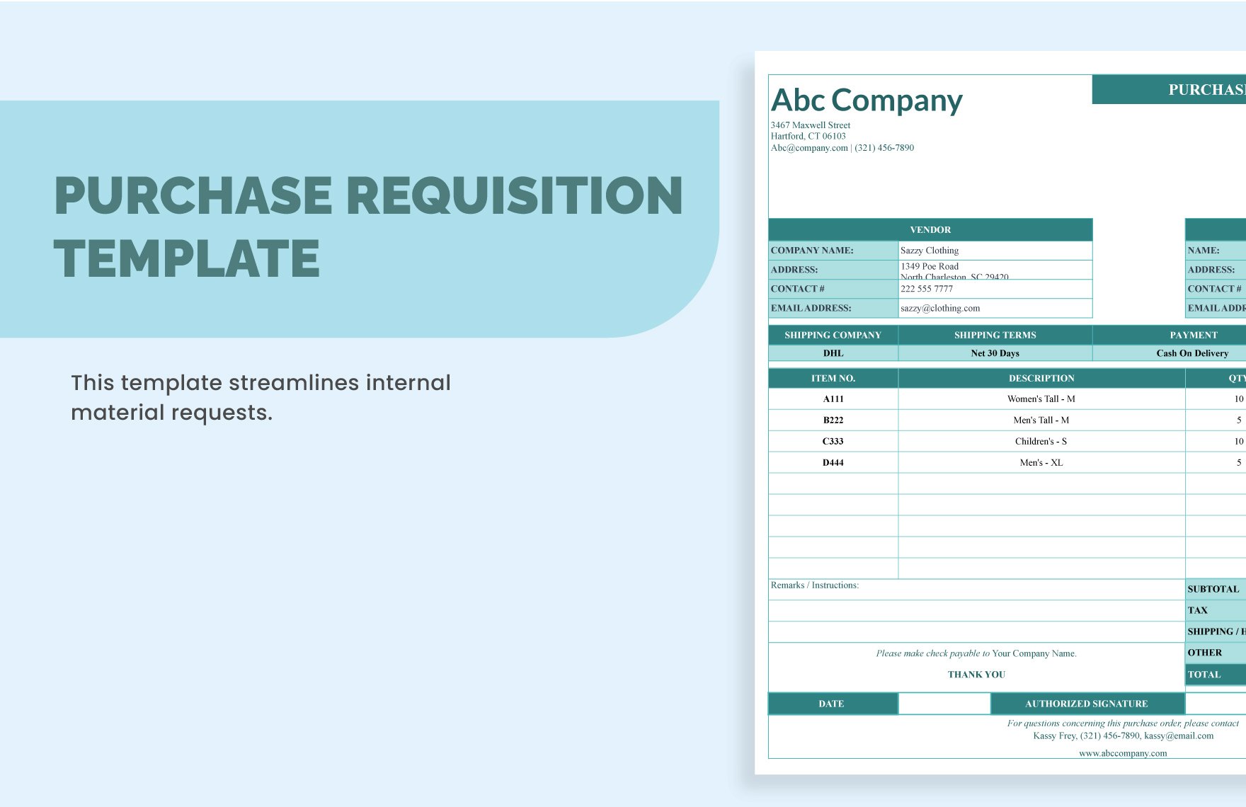 Purchase Requisition Template in Excel, Google Sheets