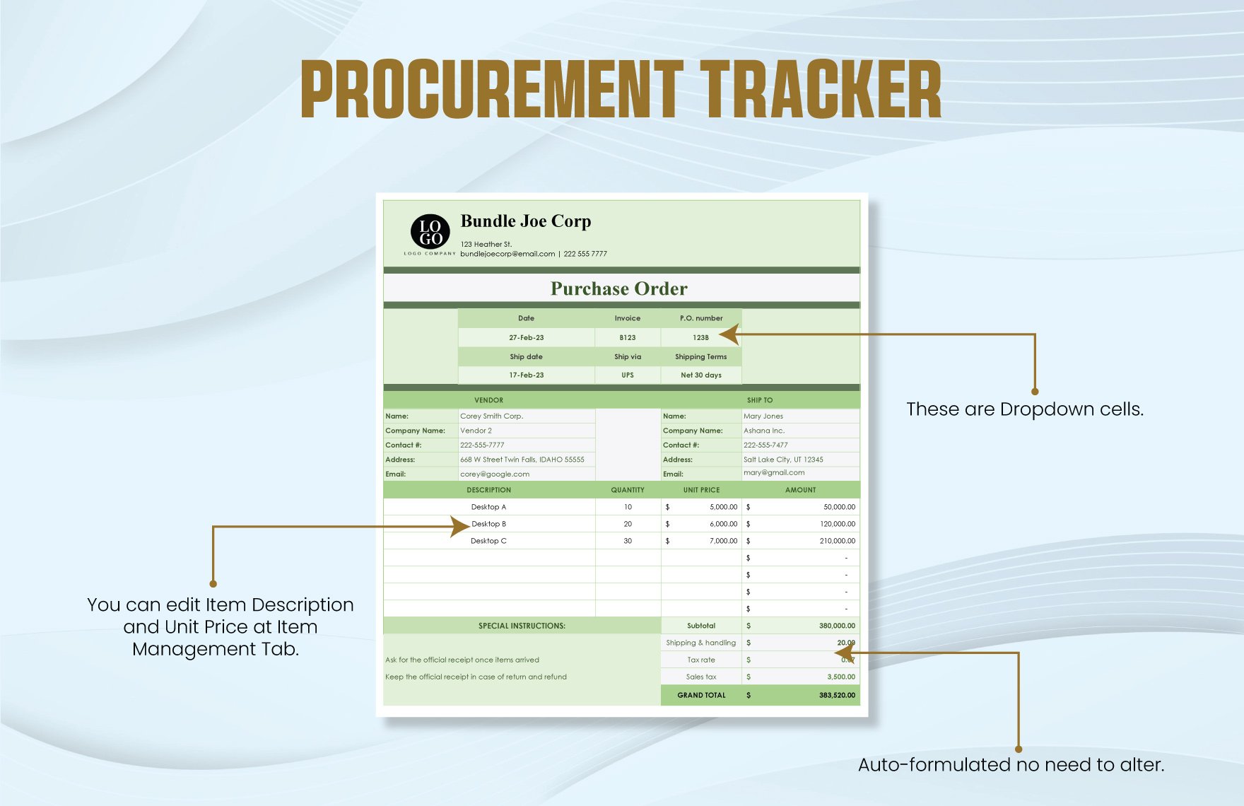 Procurement Tracker Template