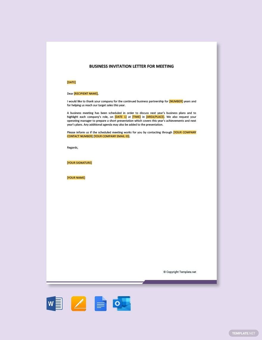 Business Invitation Letter for Meeting in Word, Google Docs, PDF, Apple Pages