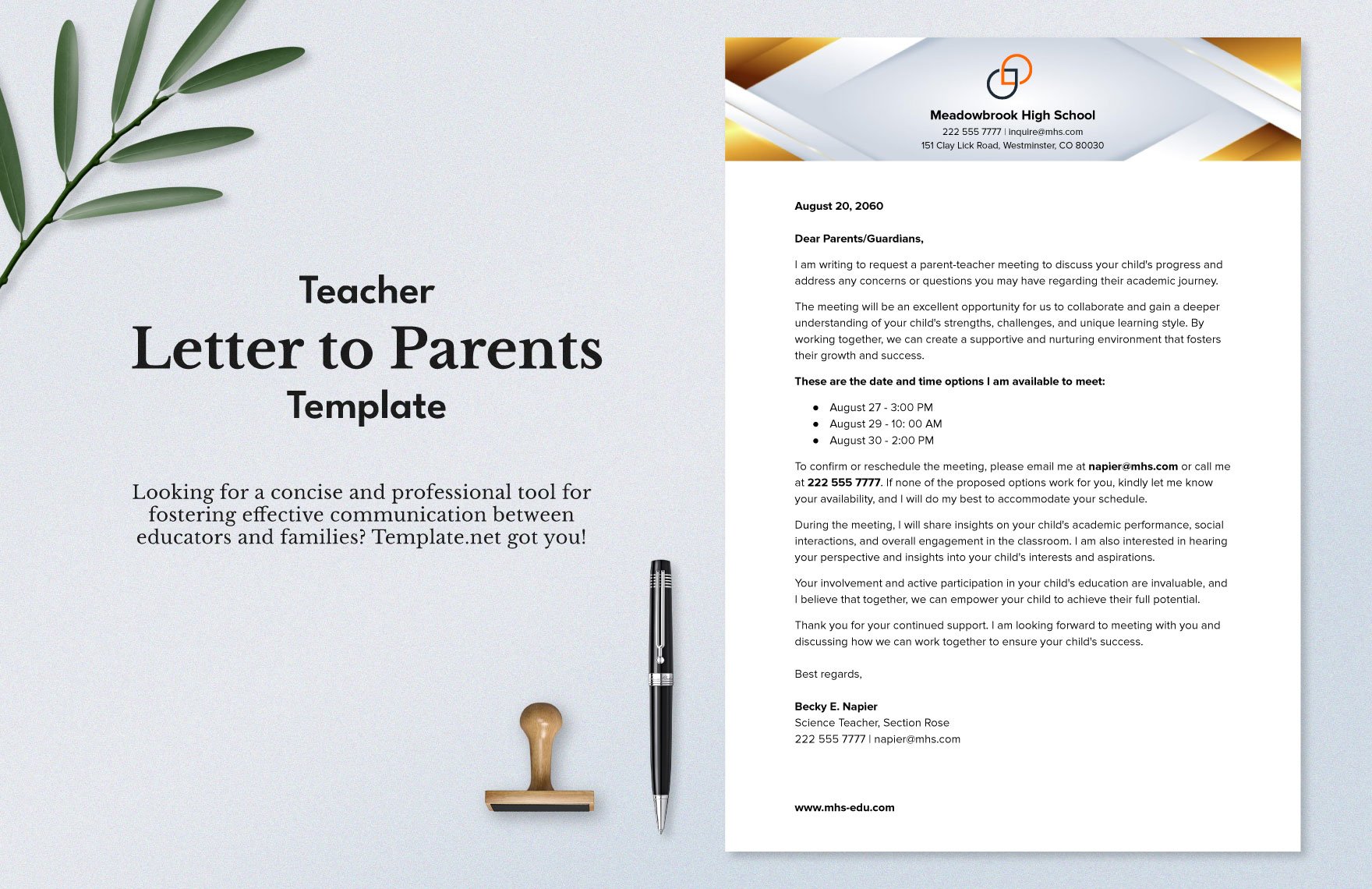 Teacher Letter to Parents Template