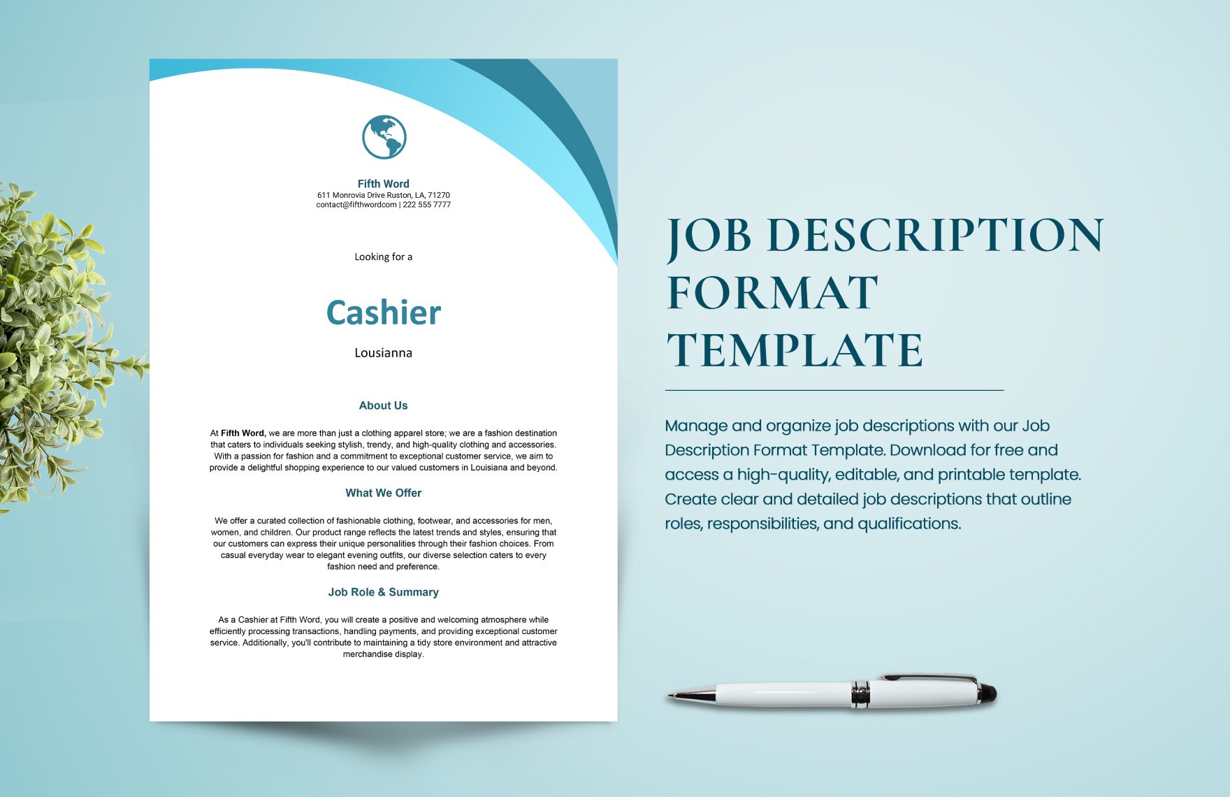 Job Description Format Template