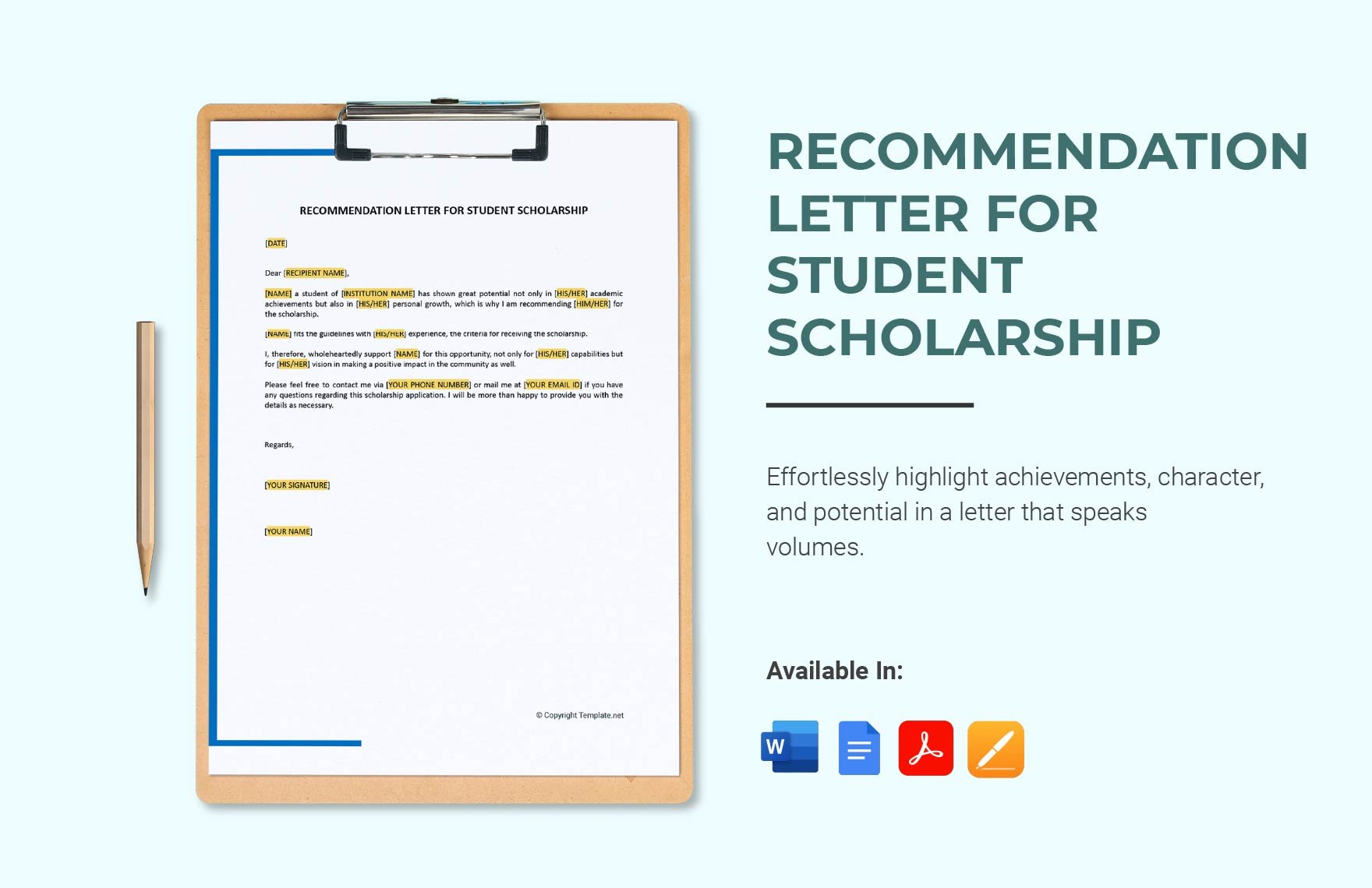 Recommendation Letter for Student Scholarship in Word, Google Docs, PDF, Apple Pages