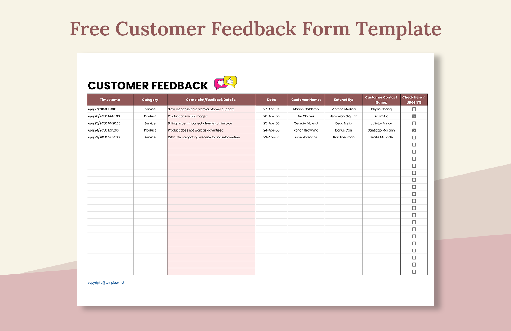 Free Customer Feedback Form Template