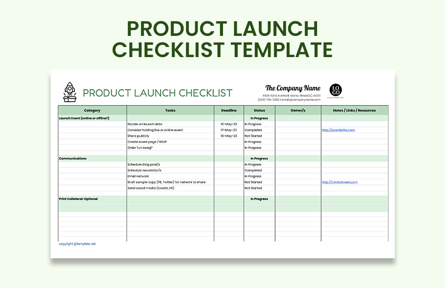 Product Launch Checklist Template Google Sheets, Excel