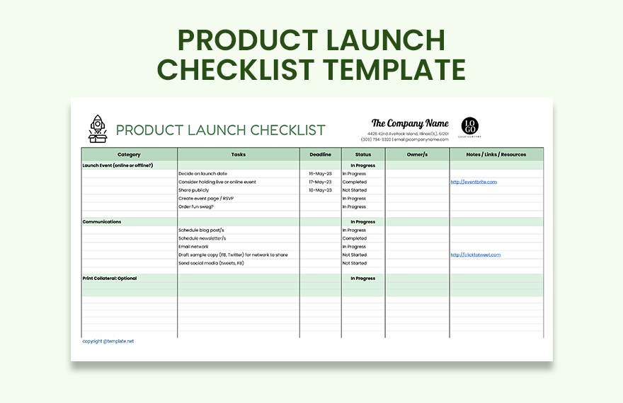 Product Launch Excel Template