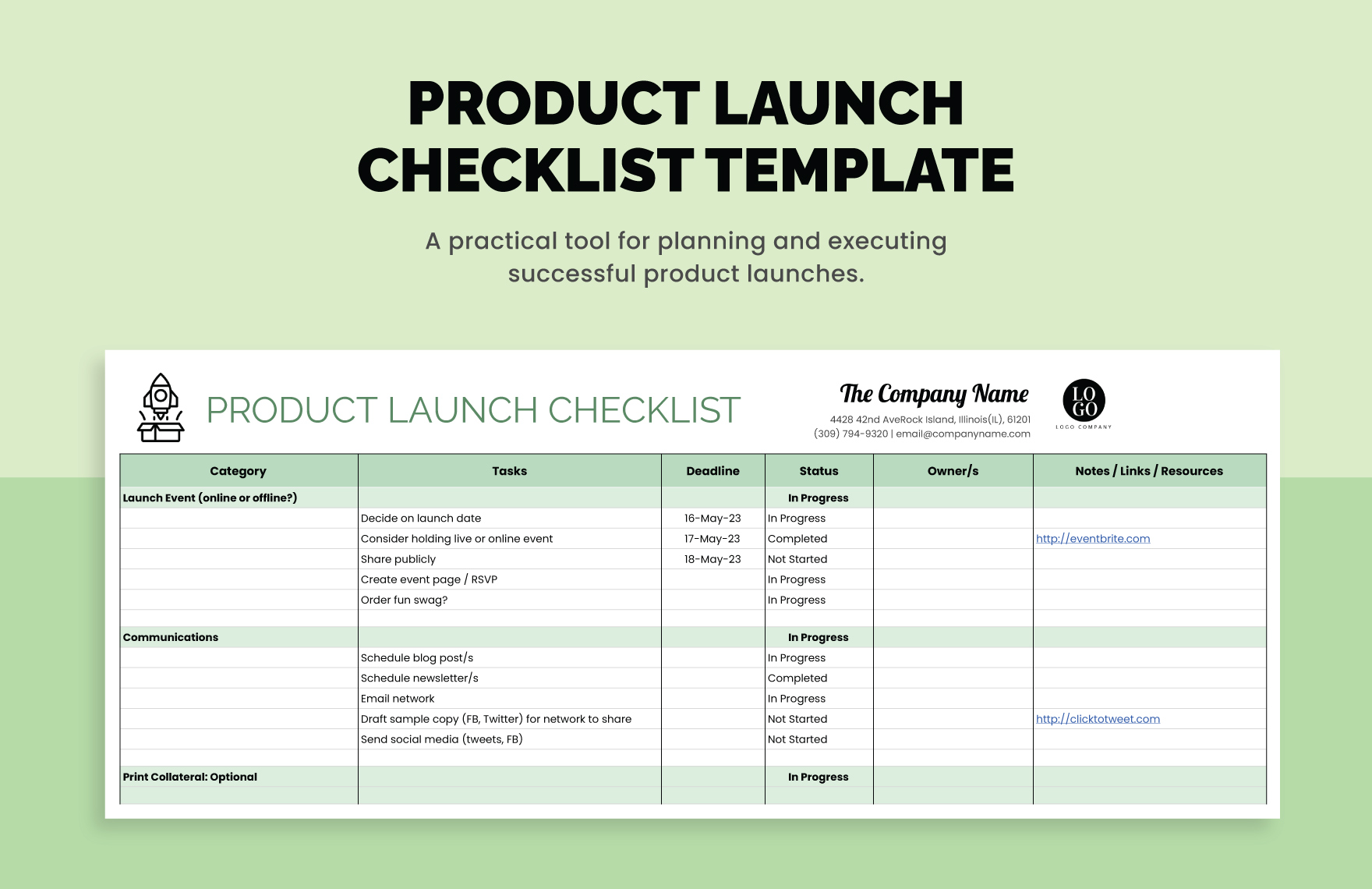 Product Launch Checklist Template in Excel, Google Sheets - Download | Template.net