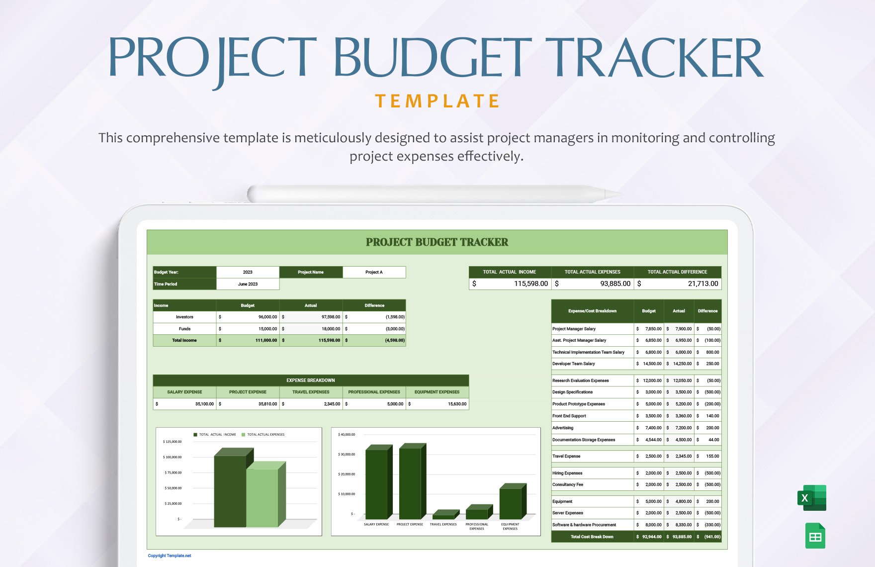 Project Budget Tracker Template in Excel, Google Sheets