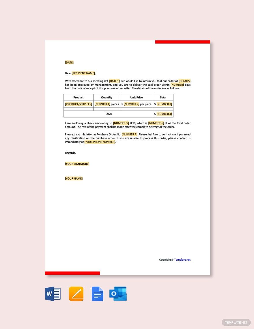Purchase Order Letter Template in Pages, Word, Google Docs, Outlook, PDF - Download | Template.net