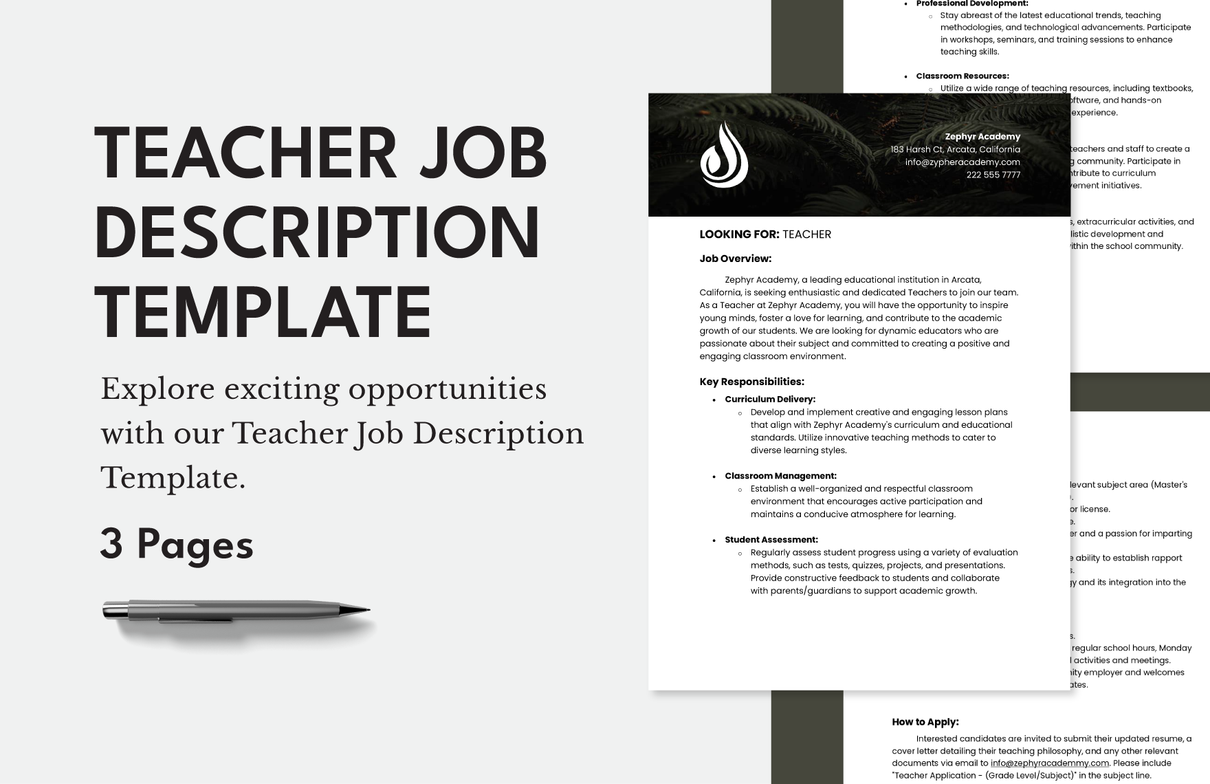 Teacher Job Description Template