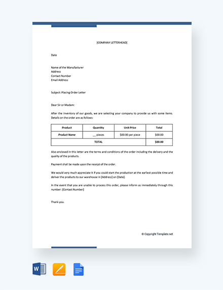 free placing order letter template word google docs letter of order