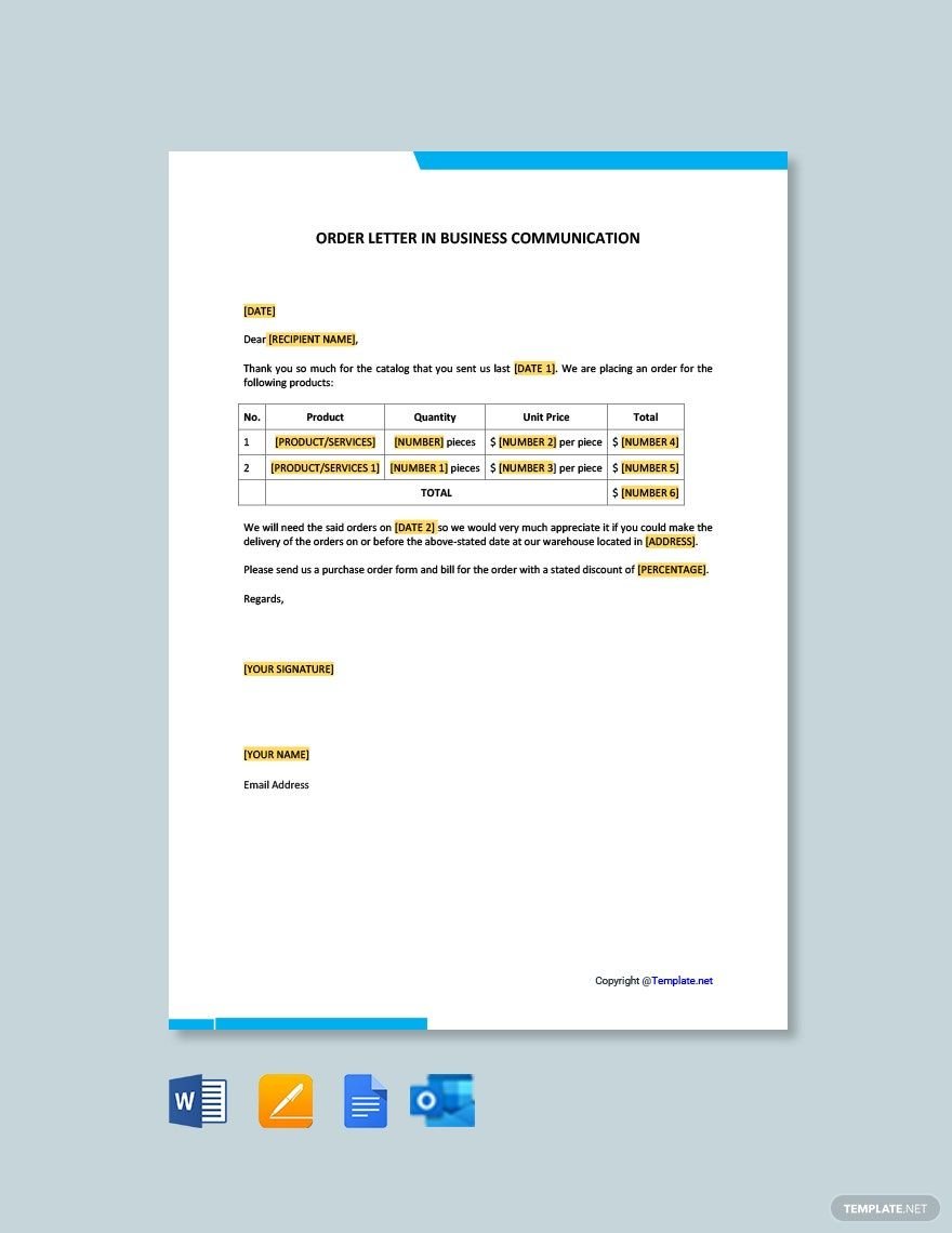 Order Letter in Business Communication Template
