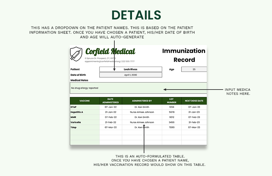 Immunization Record Template Download In Excel Google Sheets 