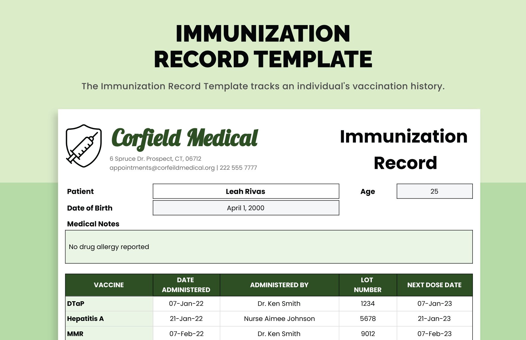 Immunization Record Template