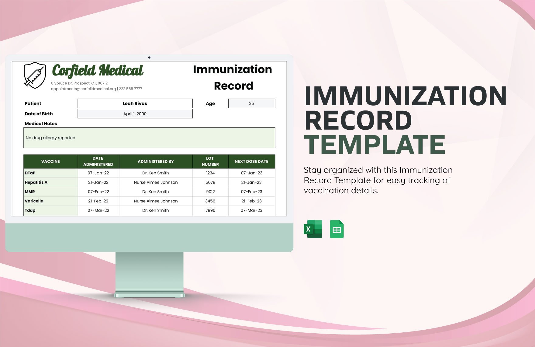 Immunization Record Template in Excel, Google Sheets