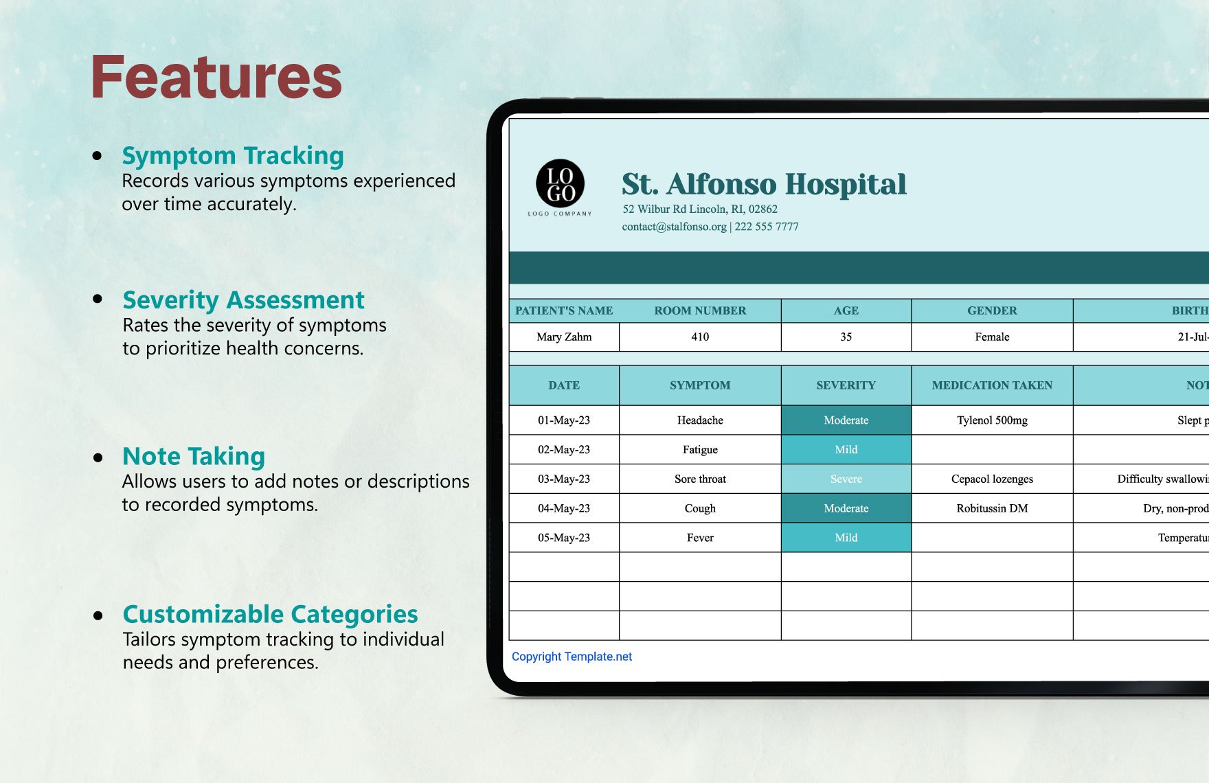 Symptom Tracker Template