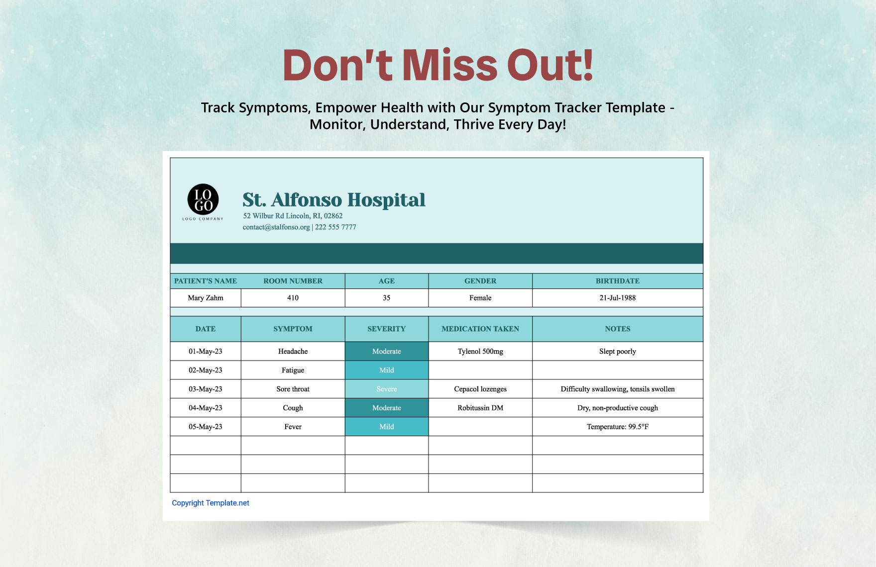 Symptom Tracker Template