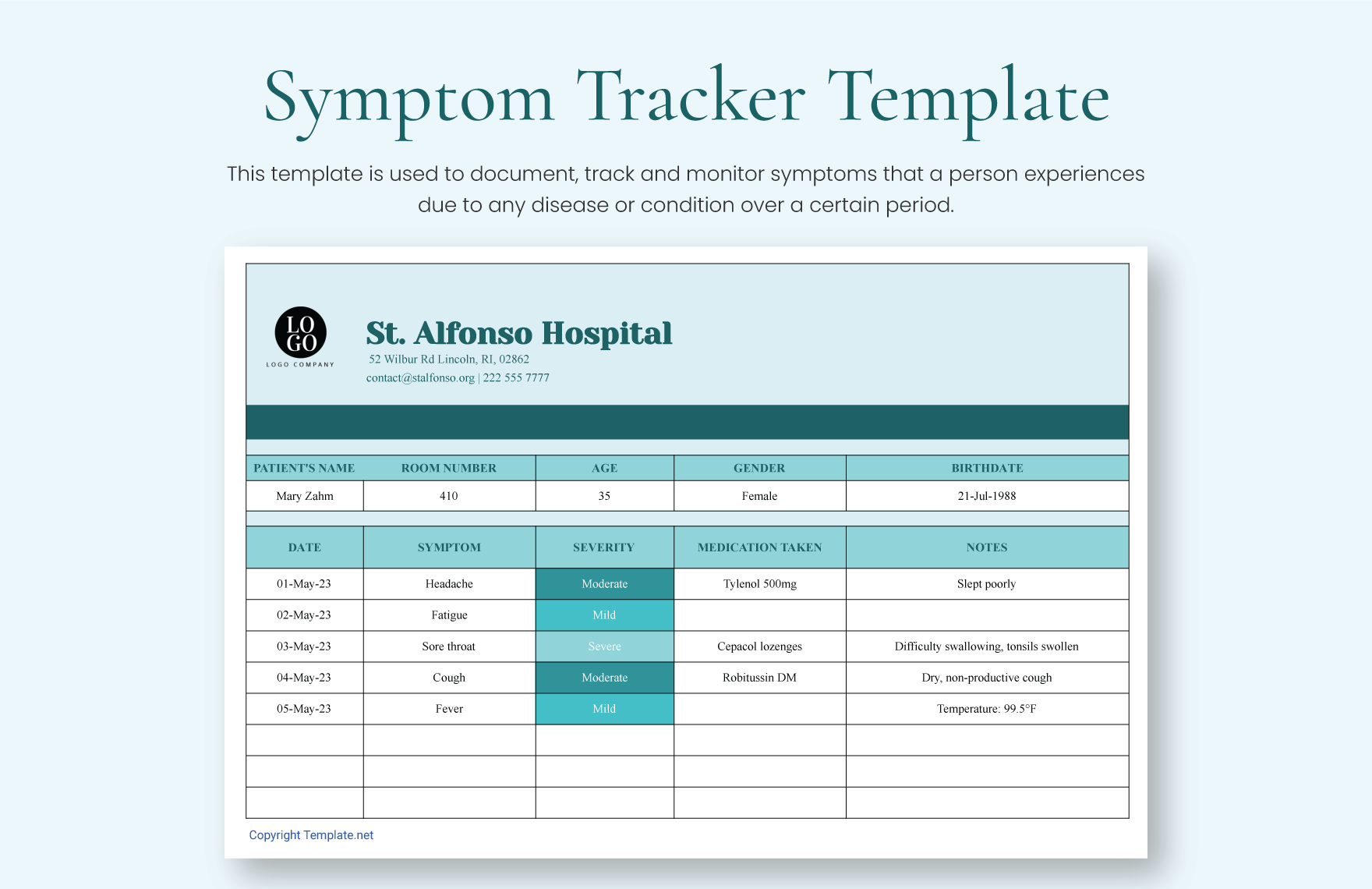 Symptom Tracker Template in Excel Google Sheets Download Template net