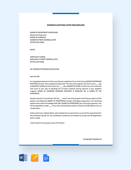 FREE Letter of Recommendation for Internship from Employer Template ...