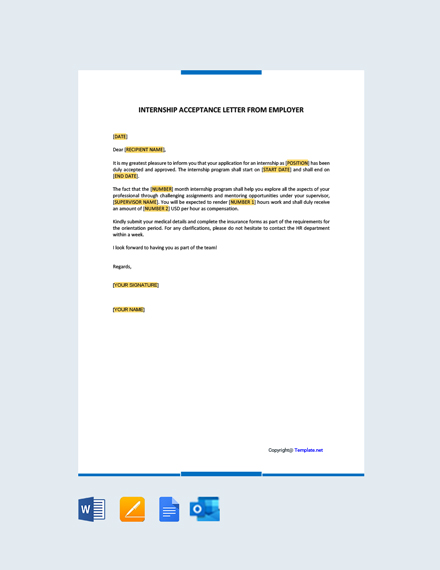 Internship Acceptance Letter from Company to Student Template - Google ...