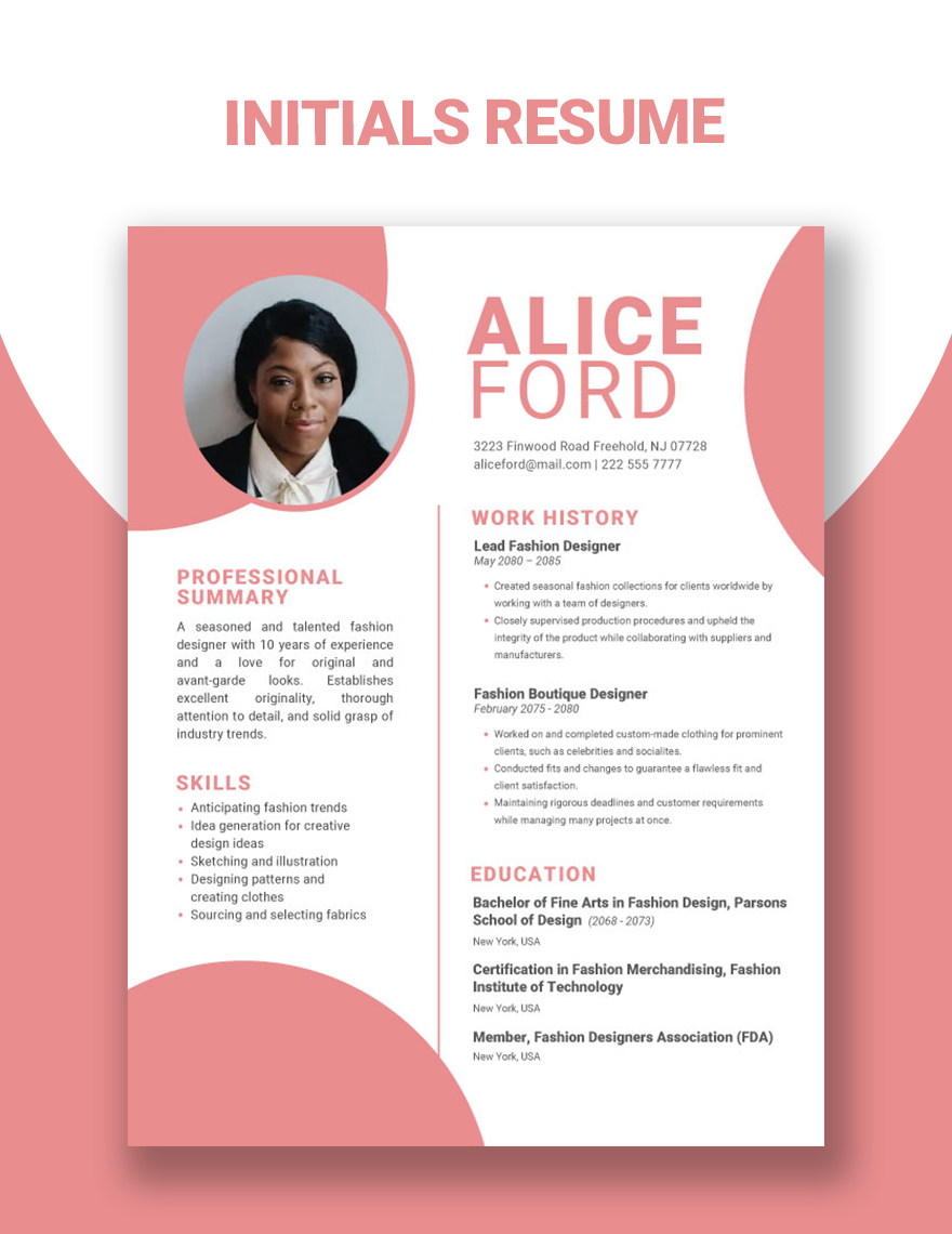 Free Initials Resume Template