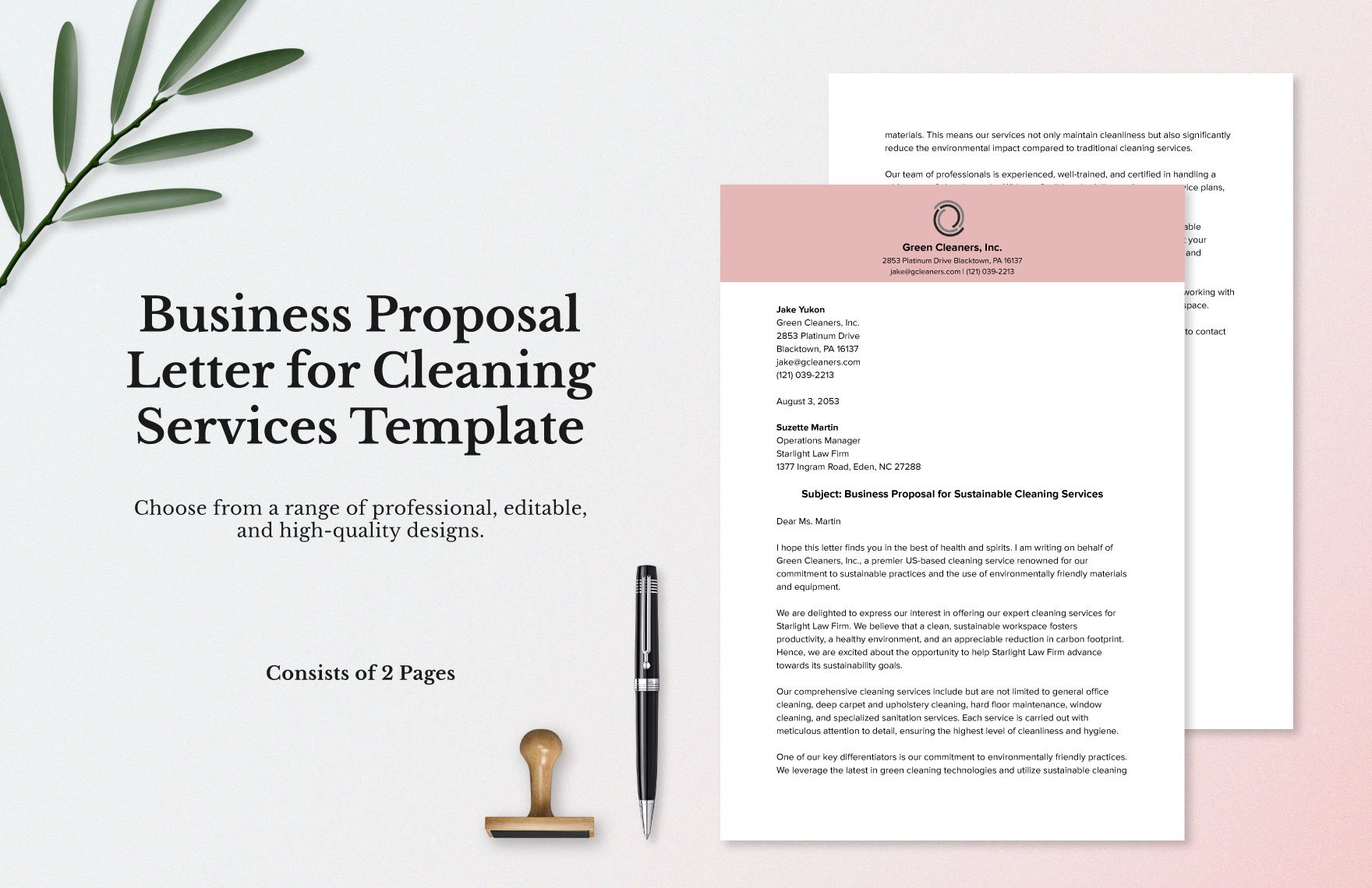 Free Business Proposal Letter for Cleaning Services Template
