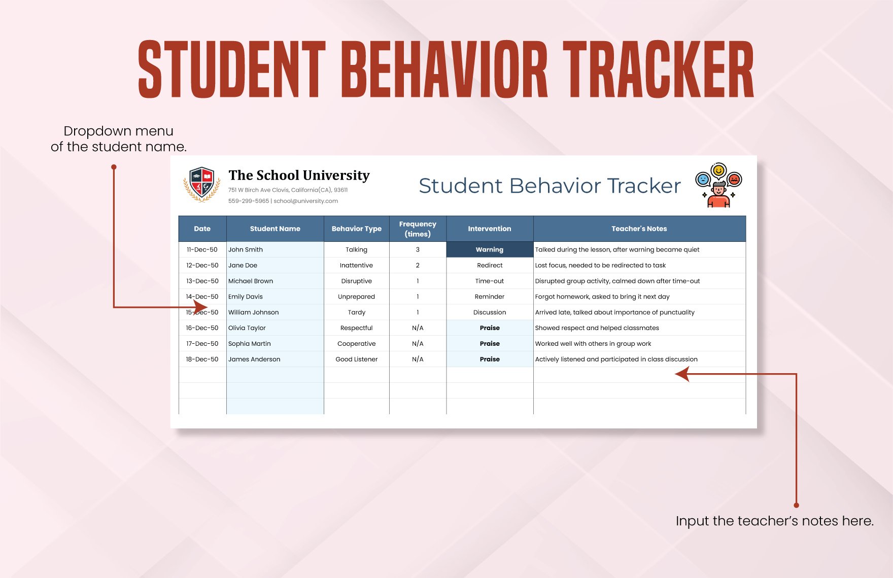 Student Behavior Tracker Template