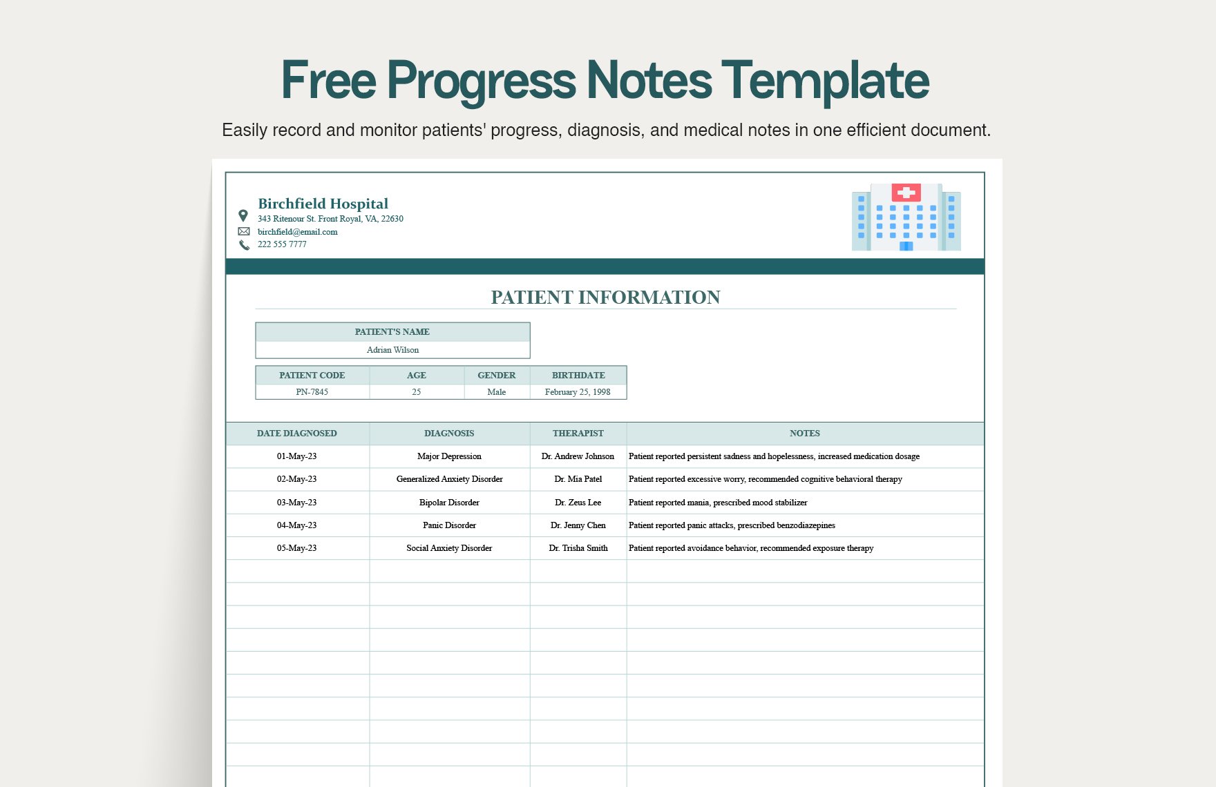 Free Progress Notes Template