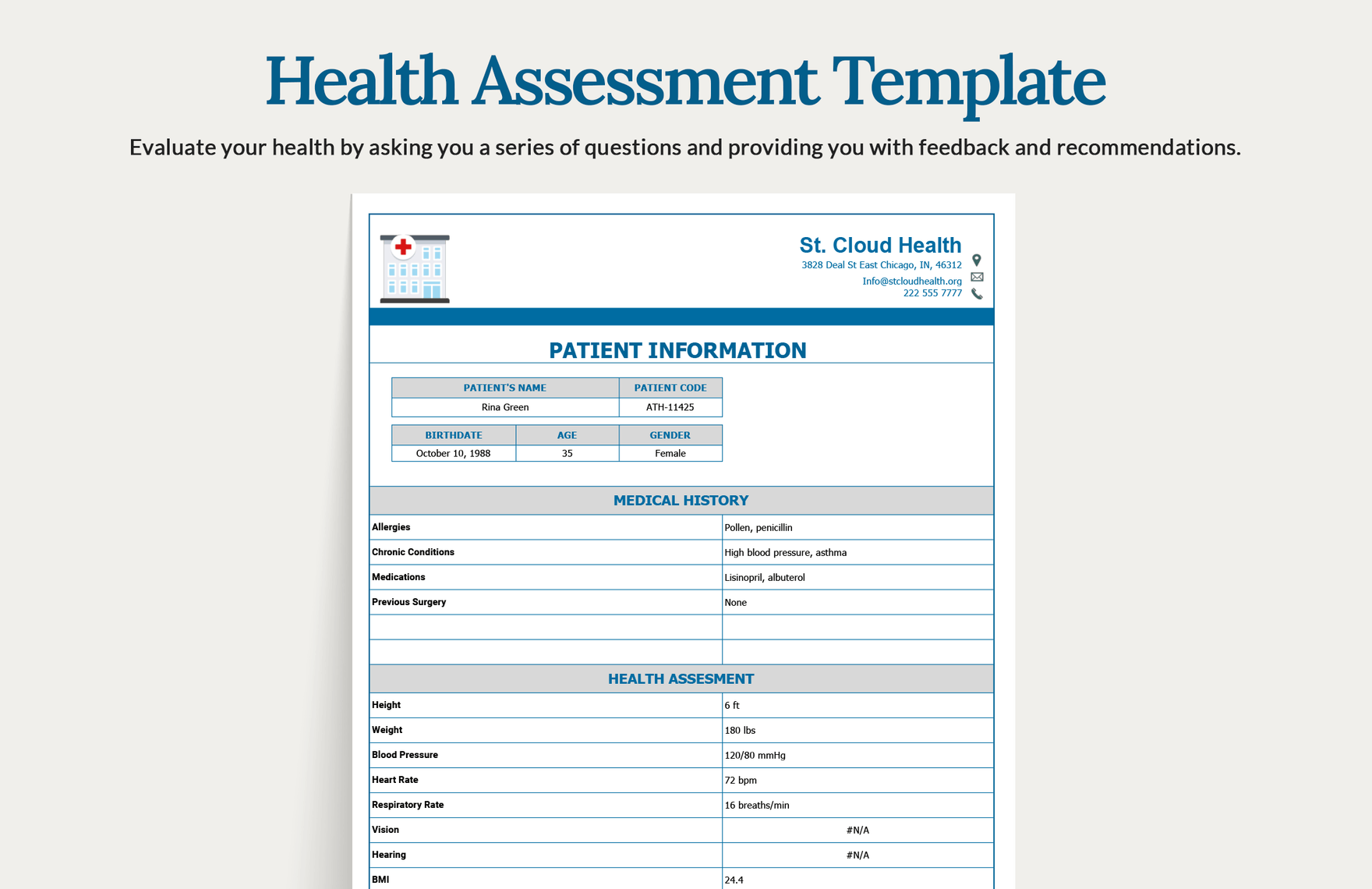 Health Assessment Template