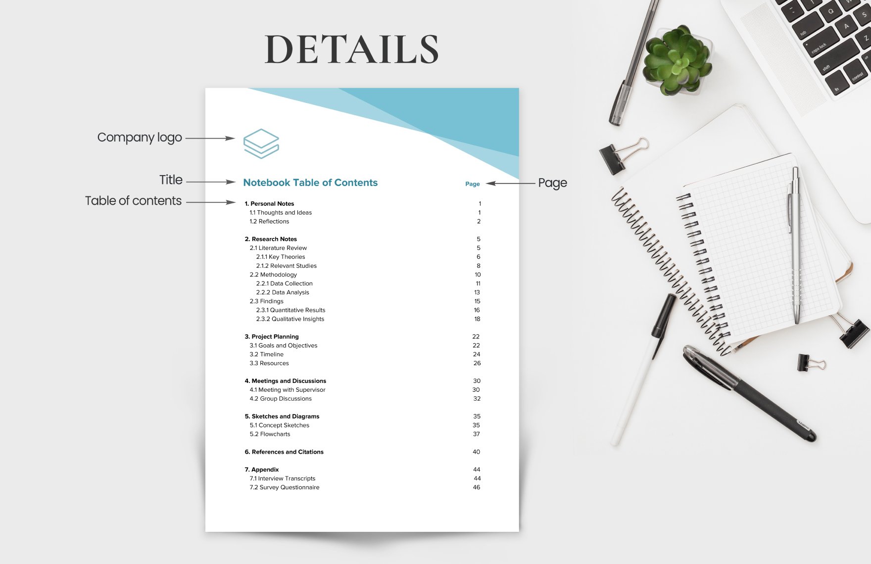 Notebook Table of Contents Template