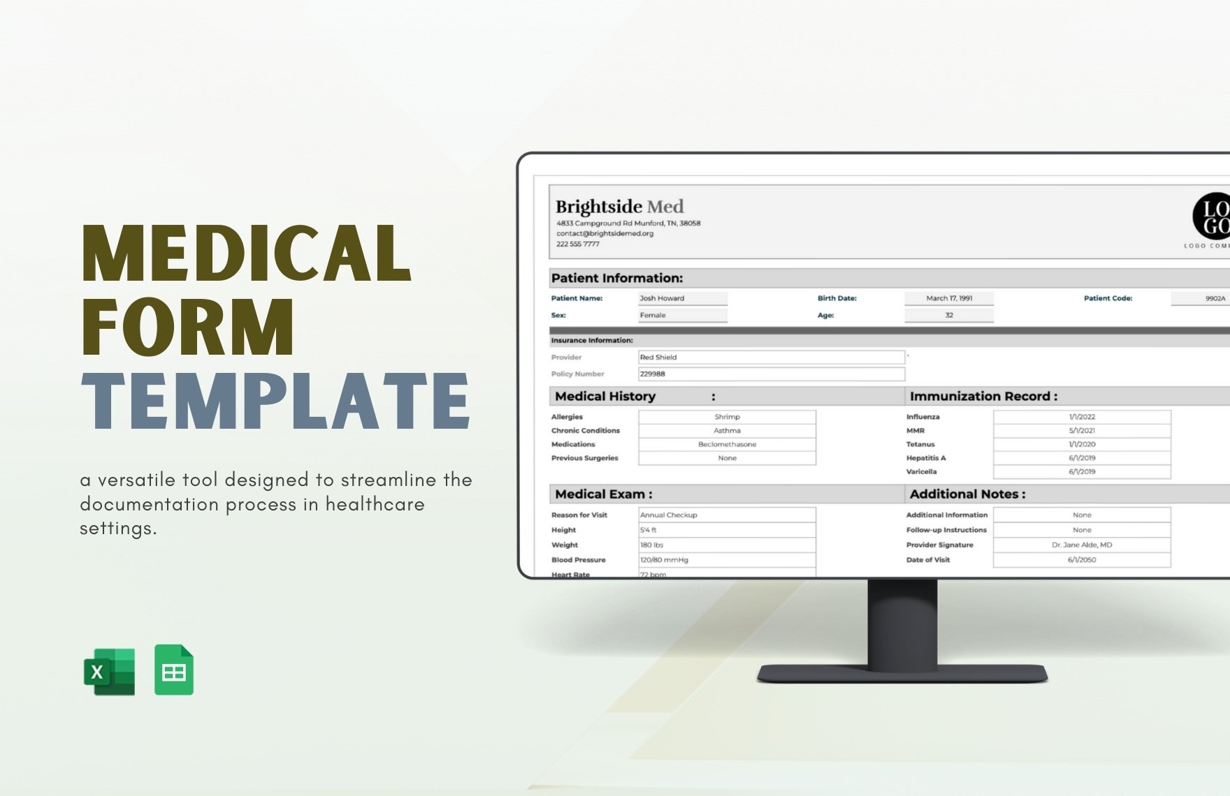 Medical Form Template in Excel, Google Sheets