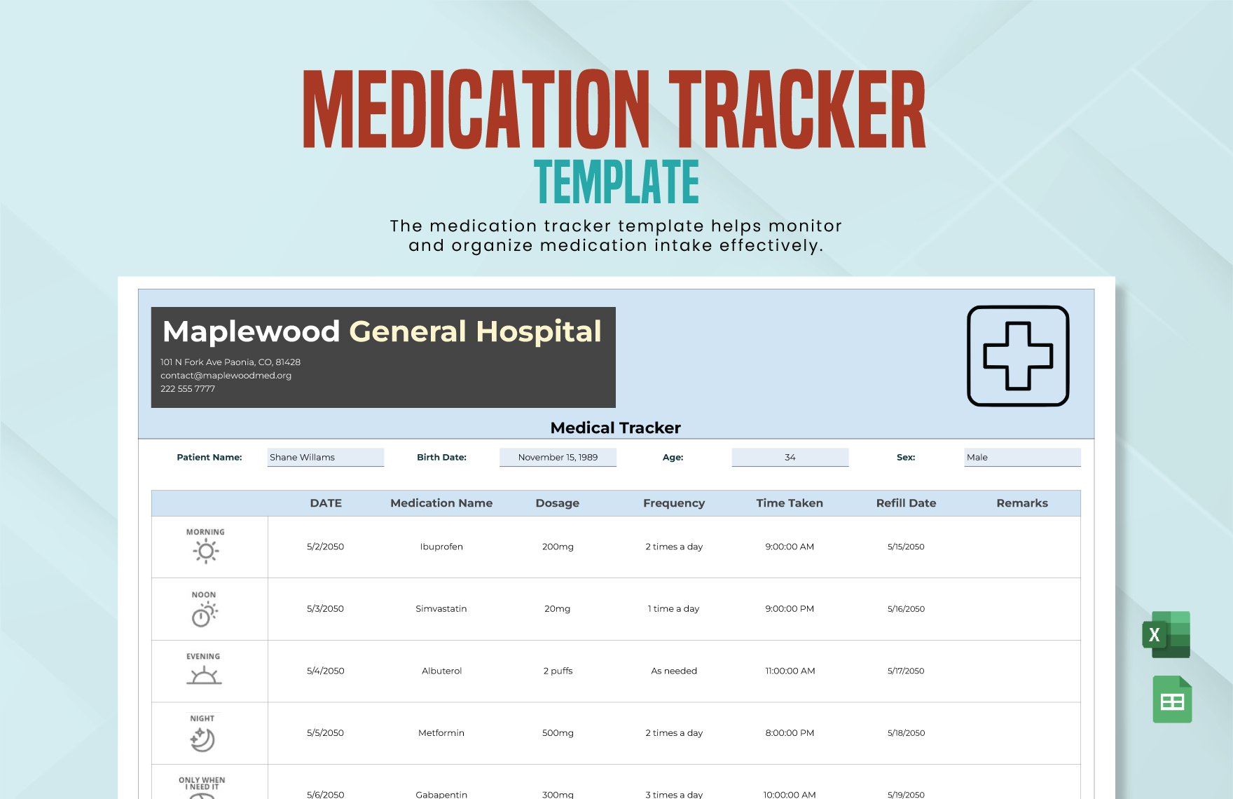 Medication Tracker Template in Excel, Google Sheets