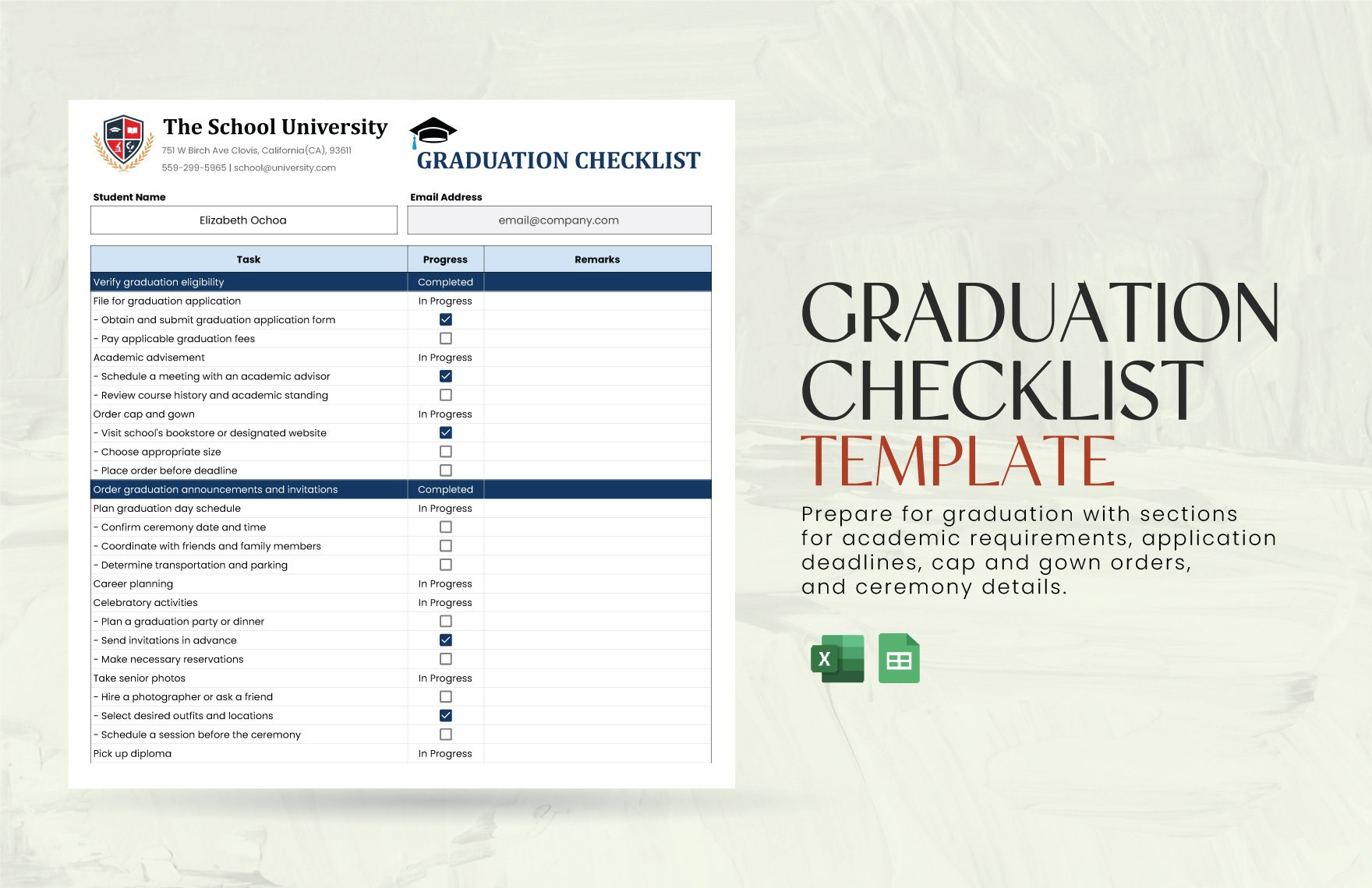 Free Graduation Checklist Template in Excel, Google Sheets