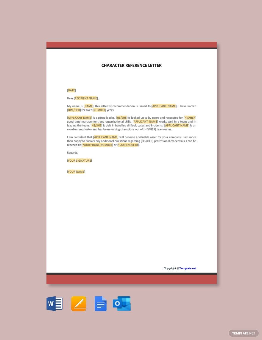 Character Reference Letter Template Google Docs Word Outlook Apple 